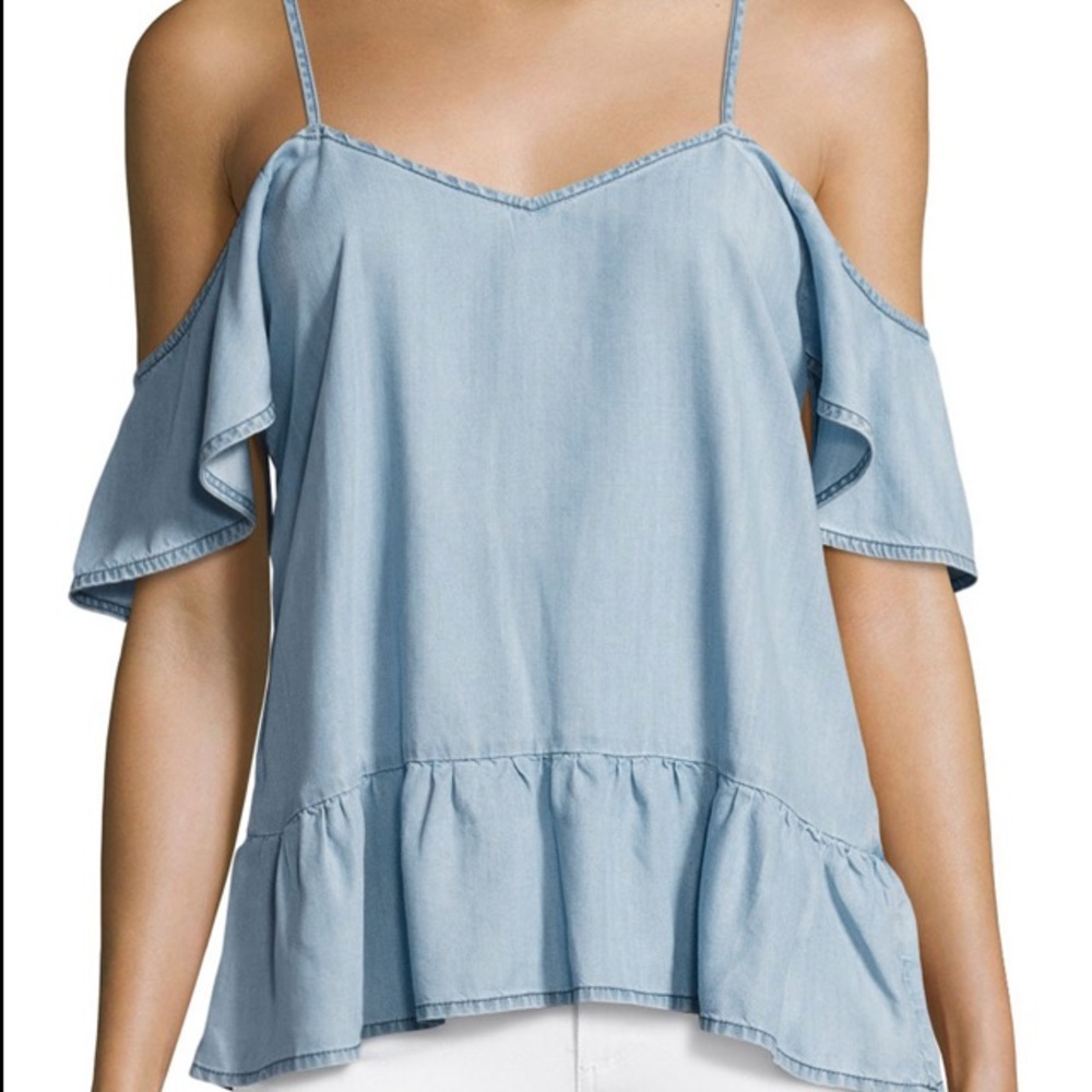 PAIGE Mitzi Cold-Shoulder Chambray Top, Indigo